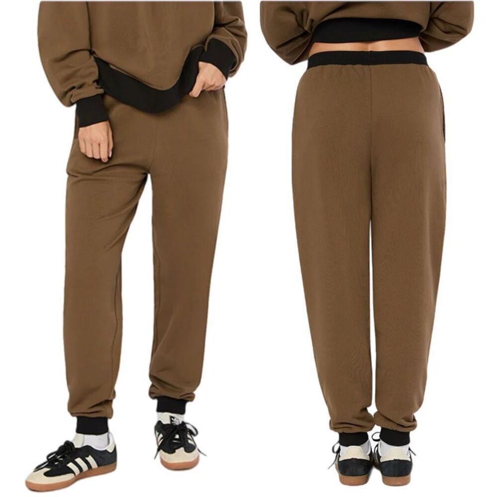 NWT WeWoreWhat comfy Jogger Pant Brown (black color block waistband and cuffs) S